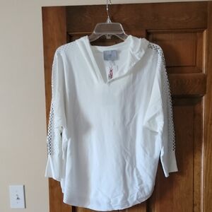 White Sequin Sleeve Top